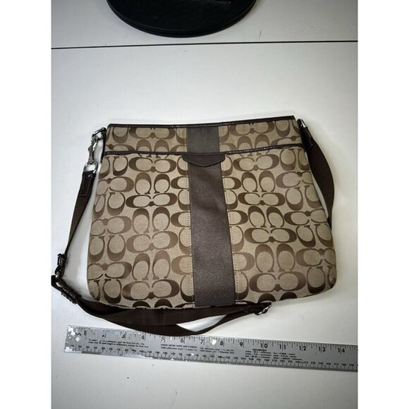Coach Signature Stripe C Crossbody Messenger Shoulder Black Trendy Tan - Picture 7 of 8